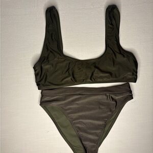 Missguided + Green Bikini Set High-Waisted Swimwear Size 8